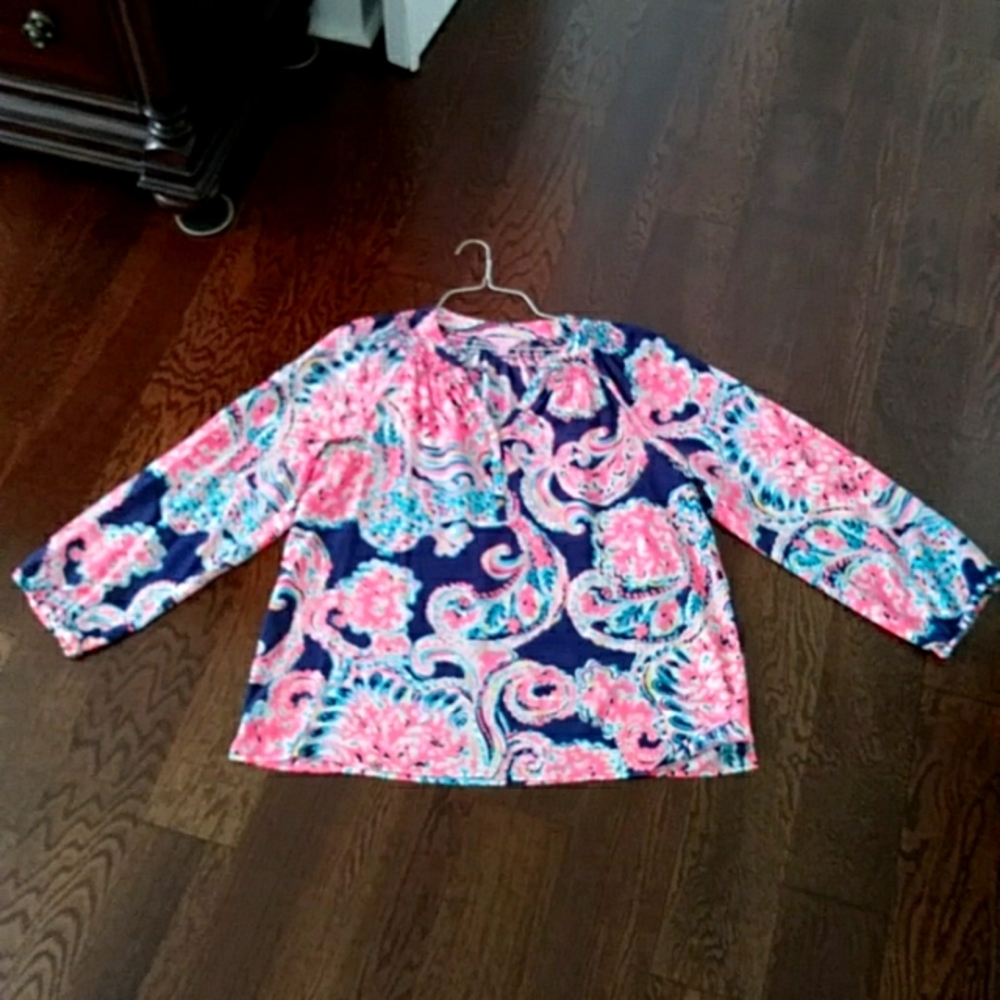 Lilly pulitzer womens elsa blue pink silk long sleeve top